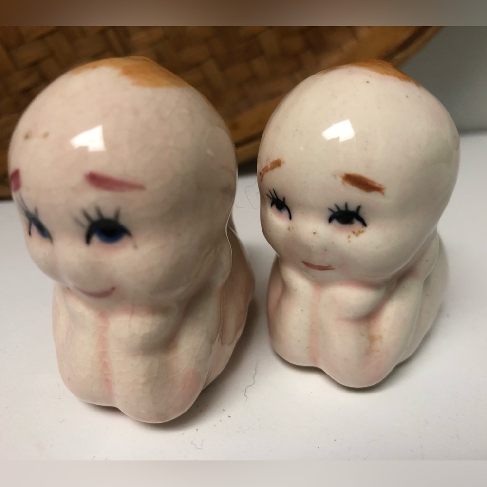 Vintage Kitschy Kewpie Salt and Pepper with Cork Plugs Made in Japan